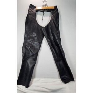 Leather Gallery Unisex Black Leather Motorcycle Chaps Lace Back Zip Snap Legs XS
